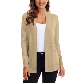 Urban CoCo Women's Lightweight Open Front Knit Cardigan Sweater Long Sleeve with Pocket (Apricot, M)
