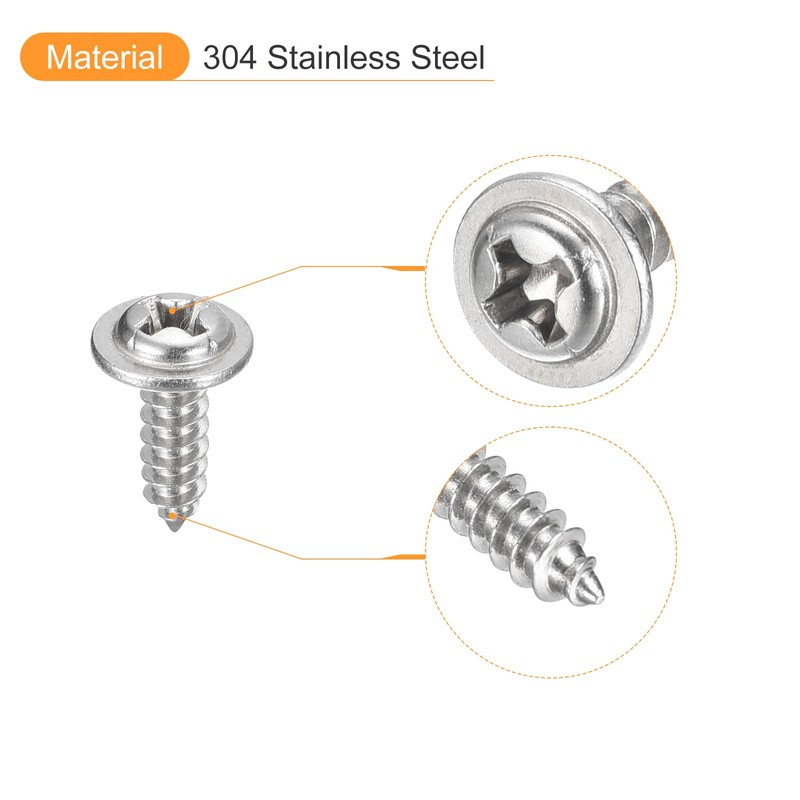 sourcing map ST3x10mm Phillips Pan Head Self-tapping Screw with Washer,