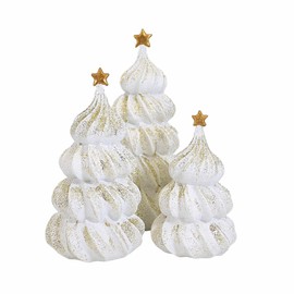 Roman Merengue Trees, Set of 3, Glitter, Solid, Christmas, 3 Count, 6 Inches x 7.5 Inches x 7.5 Inches, Resin, Classic, Holiday, Rainbow
