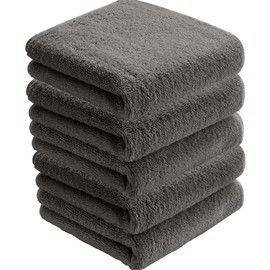 AYO Face Towels, Hotel Specifications, Set of 5, Carbon Gray, Fluffy, 100% Cotton, 13.4 x 31.5 inches (34 x 80 cm), Highly Absorbent, Durable, Solid, Less Pilling Gift