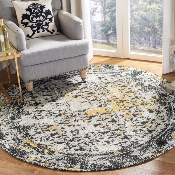 Safavieh Classic Vintage Collection CLV223A Distressed Area Rug, 6' x 6' Round, Black / Silver