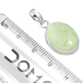 Jeweloporium Natural Green Prehnite 925 Sterling Silver Pendant for Women Stone Cocktail Silver Pendant Necklace New Year Gift Victorian Jewelry