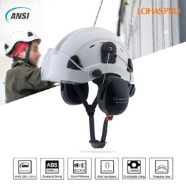 LOHASPRO Hard Hat Safety Helmet with Visor and Ear Muffs,Arborist Forestry Helmet Garden Tree Cutting Logging Wood Chopping Chainsaw Work Construction Hardhat(L91 White+Clear Visor+Earmuff)