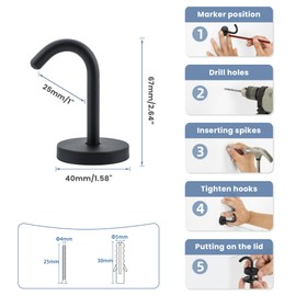 Mooche 4Pcs Ceiling Hooks Black,Ceiling Hook for Hanging Plants, 67MM Heavy Duty Wall Mount Hanging Hooks Ceiling Hooks for Plants