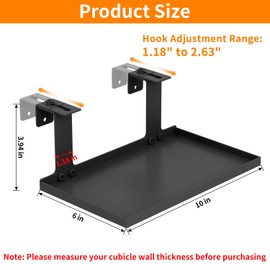 Fardtry 2 Pcs Office Cubicle Shelf with Adjustable Hooks, 10''L x 6''W Metal Storage Organizer, Cubicle Hanging Rack for Small Plants, Figurines, Picture Frames (Black)