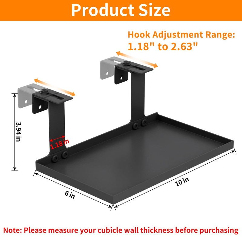 Fardtry 2 Pcs Office Cubicle Shelf with Adjustable Hooks, 10''L