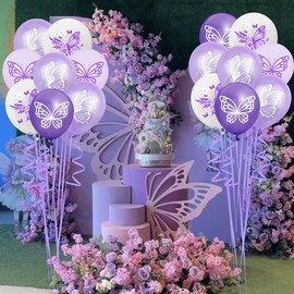 Yunchu Online Pack of 16 Purple Butterfly Balloons Birthday Decoration Girls Purple Decoration Birthday Girl Butterfly Birthday Party for Boho Party Decoration Baby Shower Wedding Birthday Shower