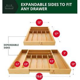 ROYAL CRAFT WOOD Luxury Bamboo Kitchen Drawer Organizer - Silverware Organizer, Utensil Holder & Cutlery Tray Drawer Dividers for Flatware (9 Slot, Natural)