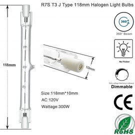 CMYBEN 4-Pack R7S 118mm 300W 120V Dimmable Halogen Floodlight Bulbs, 4500 lumens, 360° Beam Angle, J-Type Double-Ended, Warm White 2700K