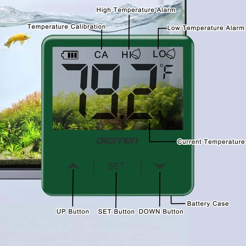 DIGITEN Aquarium Thermometer Digital Fish Tank Thermometer with Large LCD