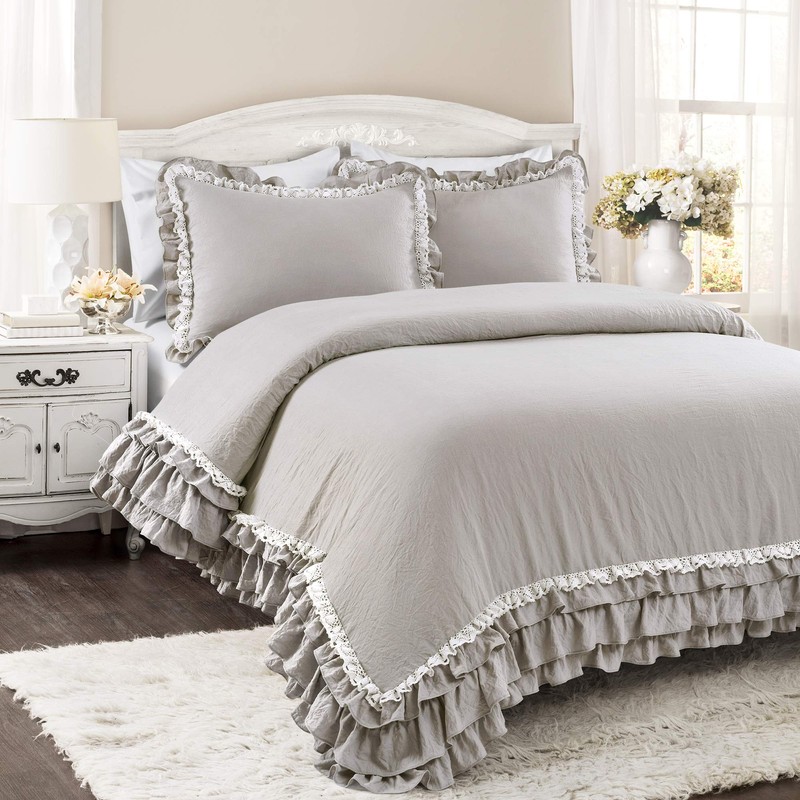 Lush Decor Ella Ruffle Lace Comforter, 3 Piece Set, Full/Queen,