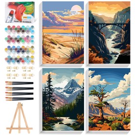 4 Pack National Park Paint by Numbers Kit for Adults Framed, Landscape Craftoria Paint by Number Kits with Frame, Acrylic Watercolor Adult Paint by Number Kits on Canvas for Home Decor Gift 8x12 Inch