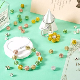 Bestewelry 80Pcs 10mm Rhinestone Beads 40Pcs 8mm Rhinestone Spacers Yellow Green Sparkle Crystal Glass Disco Ball Beads for DIY Crafts Bracelet Necklace Earrings Keychain Jewelry Making