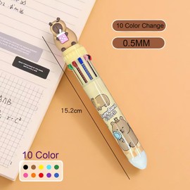 4 Pcs Cartoon Capybara Multicolor Pen 10 in 1 Shuttle Pen Multicolor Ballpoint Pen Office School Supplies