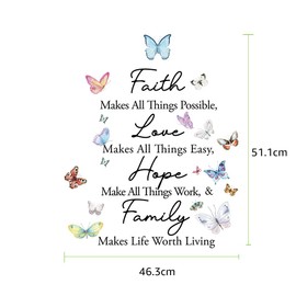 Inspirational Quotes Vinyl Wall Decal Stickers Faith Makes All Things Possible Love Makes All Things Easy Hope Make All Things Work Family Makes Life Worth Living, Colorful Butterfly, (11.8''×23.6'')