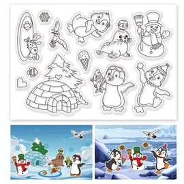 ORIGACH Ice Winter Silicone Clear Stamps for Card Making, South Pole Animals Transparent Stamps for DIY Crafting Scrapbooking Photo Album Journaling Decoration