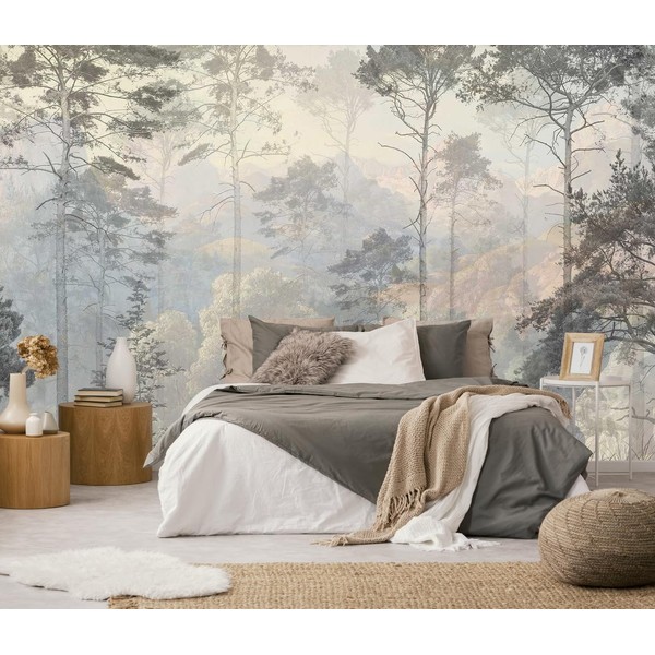 Toolhom Hazy Forest Wall Mural, Abstract Nature Landscape Wallpaper, Background