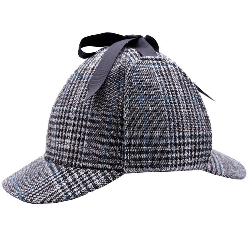 iovgm Classic Plaid Deerstalker Hat Detective Role-Playing Set Grey Plaid