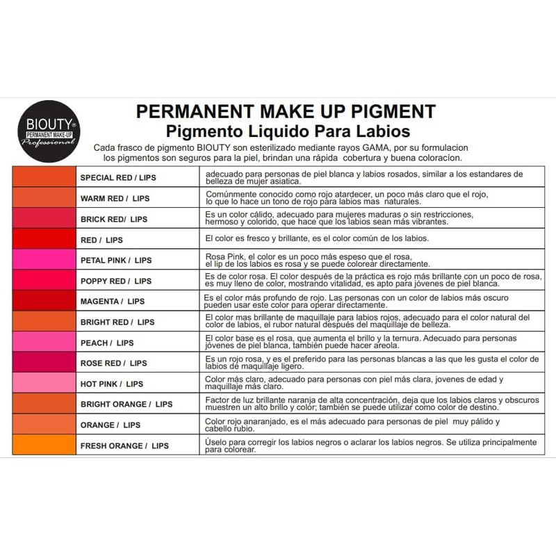PIGMENTO LIQUIDO LABIOS MAQUILLAJE PERMANENTE MICROPIGMENTACION (BRIGHT RED)