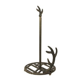 Rustic Brown Cast Iron Deer Antler Countertop Paper Towel Holder Cabin Theme Kitchen Decor 14 Inches High