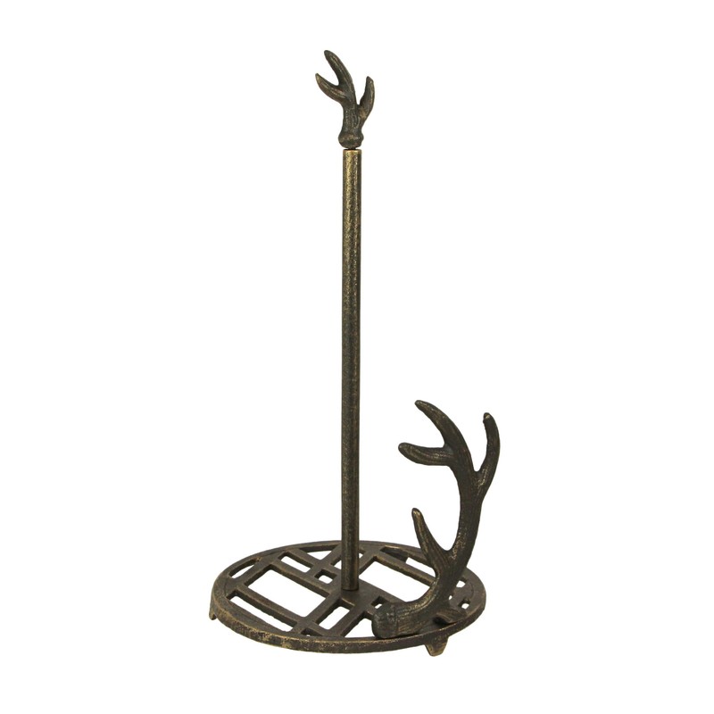 Rustic Brown Cast Iron Deer Antler Countertop Paper Towel Holder