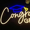Congrats Grad Neon Sign with Graduation Cap, Warm White Grad