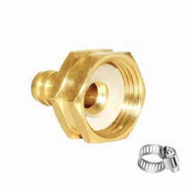 Joywayus 1/2" Barb x 3/4" Female GHT Thread Swivel Hex Brass Garden Water Hose Pipe Connector Copper Fitting with Stainless Clamp House/Boat/Lawn/Power Wash/Irrigation