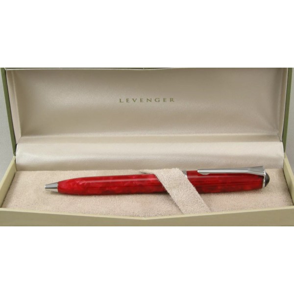 Levenger True Writer Red Marble & Chrome Ballpoint Pen -