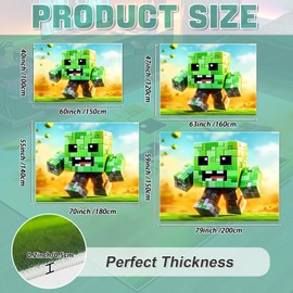 Block Game Rug Teen Boys Carpet with Pixel Games Decoration Mat, Green Man Cube Block Game Rugs for Boy’s Bedroom Living Room Playroom, Non-Slip Children Gaming Area Rugs (86" x 63")