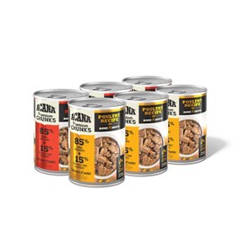 ACANA Premium Chunks in Bone Broth Wet Dog Food Variety Pack: Beef + Poultry Recipes, 12.8oz Cans, (6 Count, 3 of Each)