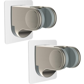 Hibbent 2 Pack Shower Head Holder, Strong Adhesive and Waterproof Handheld Shower Holder, Height Adjustable Wand Bracket, Wall Mount, No Drilling, Brushed Nickle