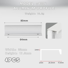 VNIDJGB 4 Pcs Edge Pull Handles,White Finger Edge Pull,Recessed Concealed Handles,Aluminum Alloy Invisible Edges Pulls,for Kitchen Cupboards,Drawer Pulls,Bedside Tables,Sliding Doors(White)