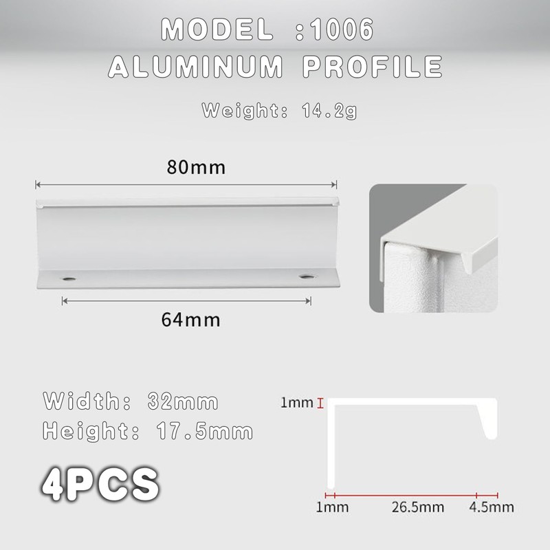 VNIDJGB 4 Pcs Edge Pull Handles,White Finger Edge Pull,Recessed Concealed