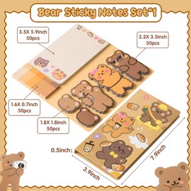 A1DIEE 500 Sheets Bear Sticky Notes Set Cartoon Animal Bundle Writing Memo Pads Self-Stick Notes Pads Back to School Supplies Page Marker Gift for Studen Teacher