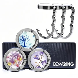 BEAVOING Purse Hanger, Foldable Purse Hook Set of 3 Mixed Pattern Purse Table Hanger Womens Bag Purse Holder for Desk Tables 3-2