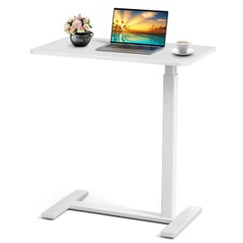 MYDEPOT Adjustable Overbed Table with Wheels for Hospital and Home Use - Rolling Laptop Desk and Mobile Standing Desk (White)