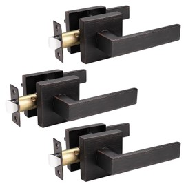 Probrico 3 Pack Heavy Duty Passage Door Lever for Closets and Hallway, Moden Square Keyless Door Handle Set with Oil Rubbed Bronze Finish, Non-Locking Interior Door Knobs