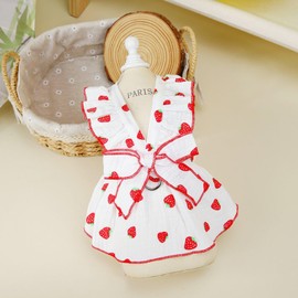 FUNETO Pet Clothes, Dog Clothes, Cat Clothes, Princesses, Dress, Skirt, Bow, Ribbon, Sleeveless, Strawberry Pattern, Clothes with D-Rings, Strawberry Fabric, Cute, Thin, Lightweight Skirt, Dog Dress,