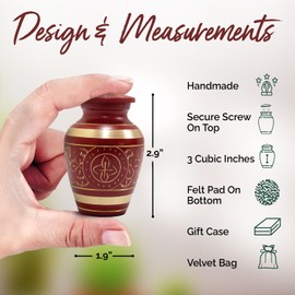 Cremation Urn for Ashes Adult Male & Female - Handcrafted Funeral Urns for Human Ashes Adult Man & Woman - Durable & Timeless Memorial Urn to Honor Your Loved Ones (Red, Small, Engraved)