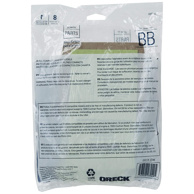 Oreck Vacuum Cleaner Bags for Buster B Canister Vacs, Pack