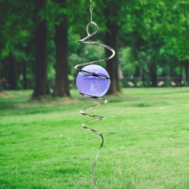 LJLIFART Gazing Ball Spiral Decorative Wind Spinner 13 Inch with Swivel Hook and 2 inch Purple Glass Ball Unique Gift and Hanging Decor for Indoor Outdoor Garden Decoration