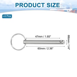 sourcing map Quick Release Pins, Dia 1/4"(6mm) Usable Length 1.85"(47mm) Total Length 3.19"(81mm) Bimini Top Pins Marine Hardware Carbon Steel for Boat Accessories, Pack of 4