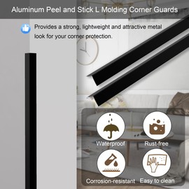 KTINITK 2pcs*48in Aluminum L Molding Corner Guards, Peel & Stick Wall Protection & Decoration, Aluminum Tile Edge Trim (Matte Black 2pcs (0.8in))