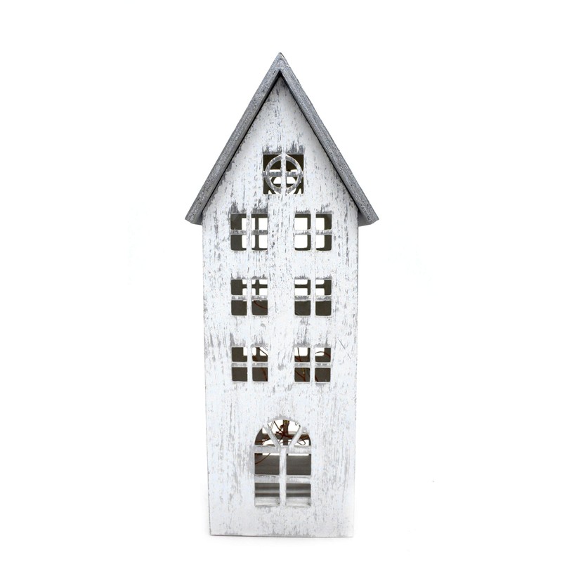 DARO DEKO Wooden LED House White Silver