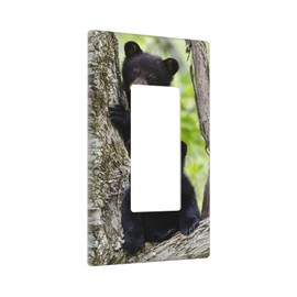 Black Bear Forest Single Rocker Light Switch Cover Decorative Wall Plates 1 Gang Switch Plate Outlet Cover for Bathroom Bedroom 4.50 x 2.76 Inch