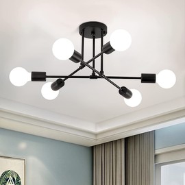ZSMIHDOH Modern Sputnik Chandelier Black, 6-Lights Semi Flush Mount Ceiling Light for Living Room Bedroom Dining Room Kitchen Office Foyer, E27 Base (6 Light - Black)