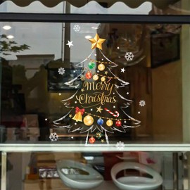 2 Sheets Christmas Tree Window Clings Christmas Window Decals Decorations Snowflake Bell Balls Winter Xmas Tree Stickers Cartoon Merry Christmas Decals for Xmas Party Window Glass DIY Supplies