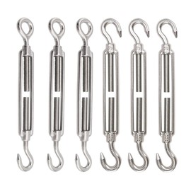 Leaum Turnbuckle M6 Wire Tensioner, Pack of 6, Stainless Steel Adjustable Turnbuckle with Hooks and Eyelets for Tightened Rope