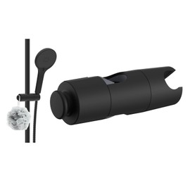 Hibbent Universal Adjustable Shower Holder with Hook - Fits 19-23.5mm Shower Heads & 18-25mm Rails, ABS Matte Black Slider Clamp Bracket