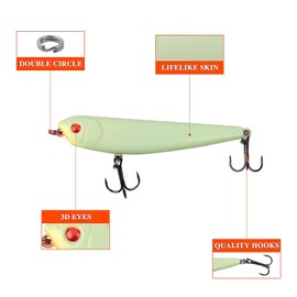 Glow Fishing Lures Bait Luminous Artificial Lure Bait VIB Popper Crank Minnow Pencil Hard Bait for Bass Walleye Pike with Tackle Box for Saltwater Freshwater, 5pcs/Box